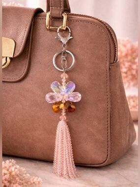 Elegant Pink Crystal Tassel Bag Charm Keychain